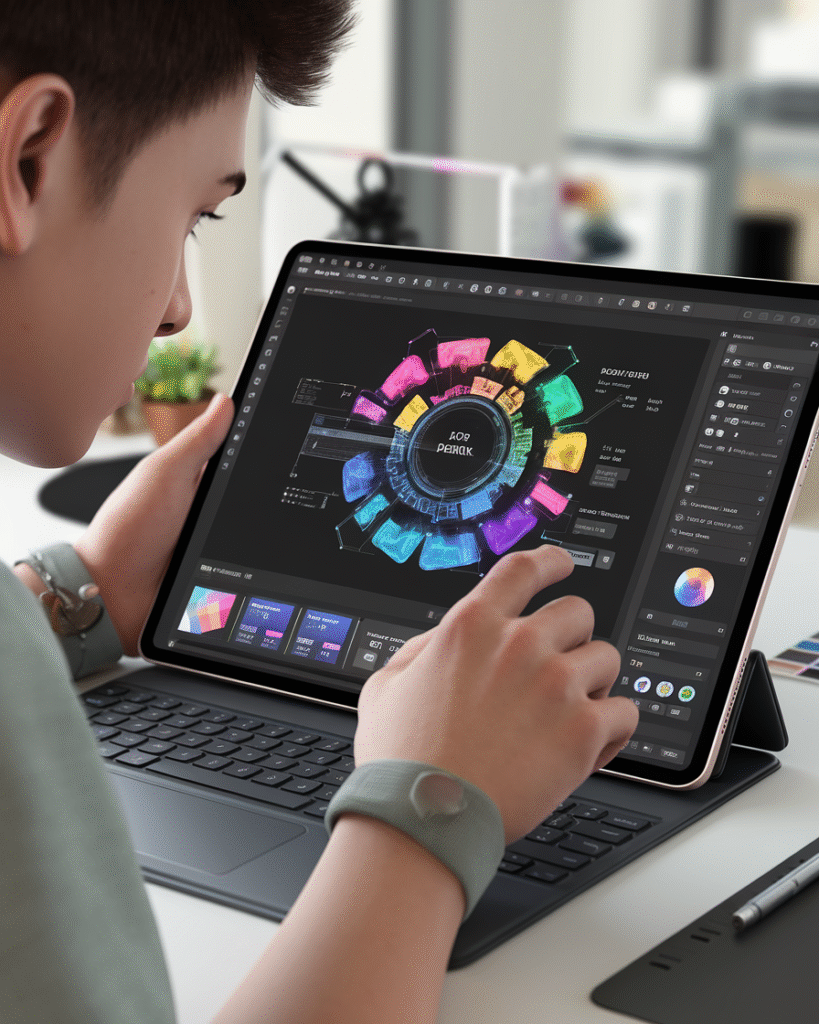 a-close-up-ultra-realistic-shot-of-a-you_ZZvOF3V-QLGcy2Sdp_ASTA_WutgROMEQbOFnynx3lNv8g AI side hustles designing digital products on tablet