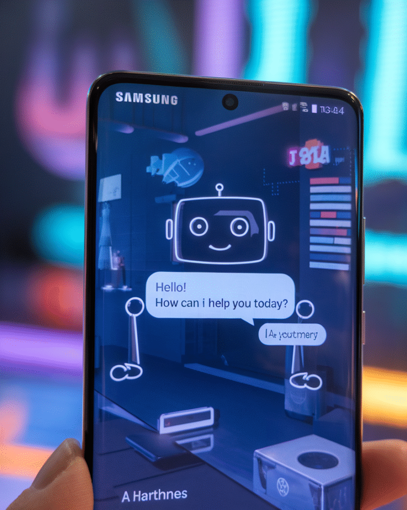 a-photo-of-a-samsung-s24-ultra-smartphon_yoAJZzznSRmGWAVdFR4jRg_A70Jf1O5Q0K3qQwJAD78gQ AI chatbot engaging affiliate marketing customers on mobile