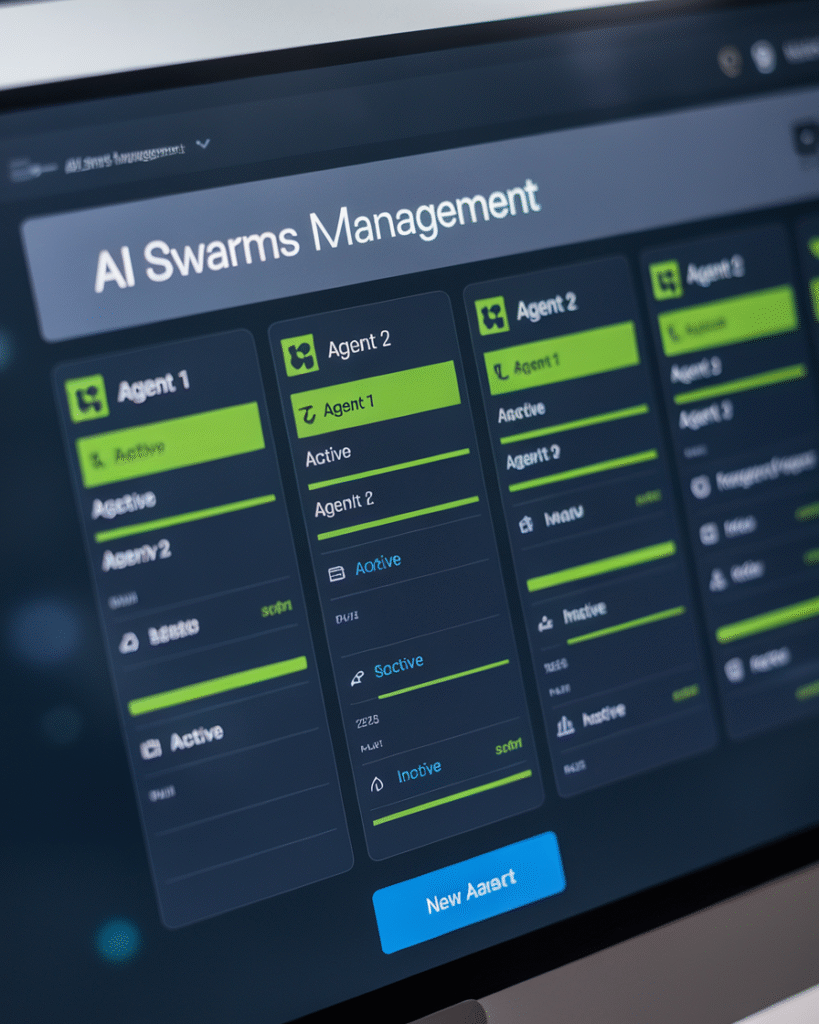 AI swarm management interface on computer screen