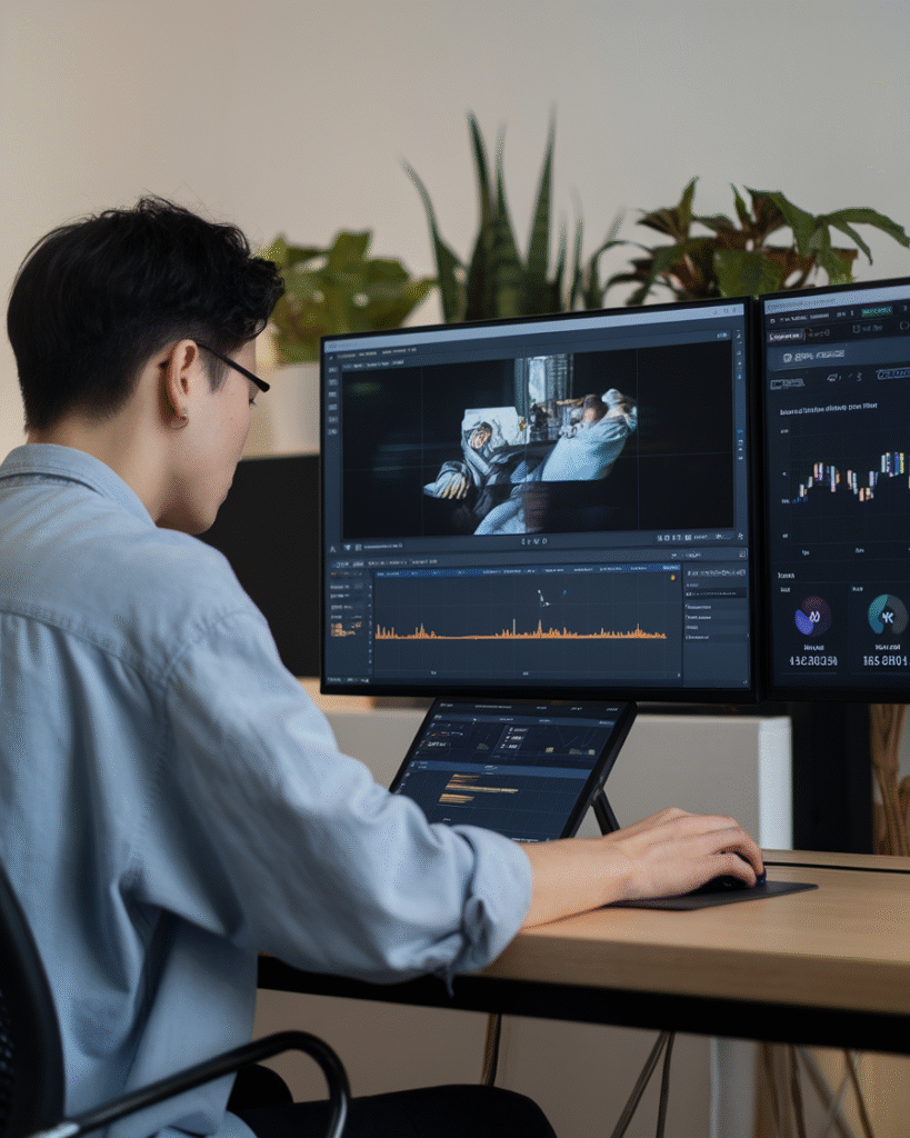 Person editing video with AI assistance using Best AI Tools 2025