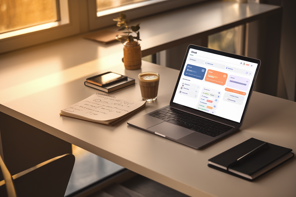 ChatGPT for personal productivity hacks workspace setup with laptop and coffee.