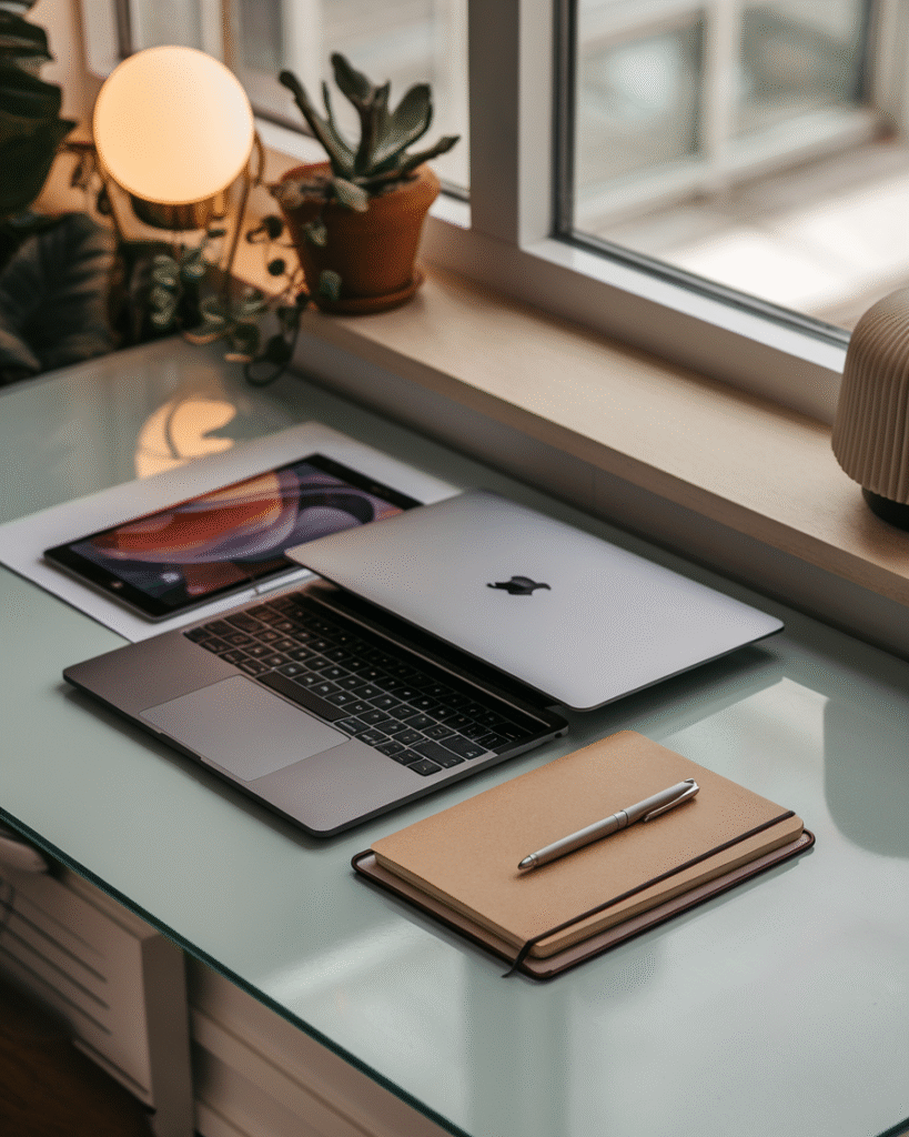 AI productivity tools for remote workers on a modern desk