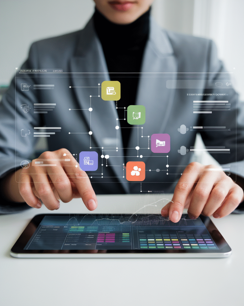 0003_1_a-futuristic-scene-of-a-person-interacti_ezNlBkKzQvOssPj0nR12mg_KsEPrHUJSlenHTY-XQ06Ig Process of using top AI tools for managing tasks and to-do lists.